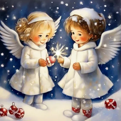 Ангелы, дети, детский милый рисунок …» — создано в Шедевруме