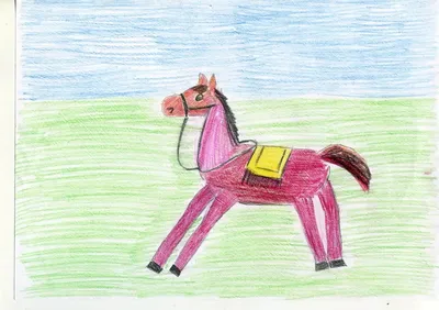 Детский рисунок лошади. Иллюстрация с лошадью для детской книжки, алфавита,  развивающих карточек. Лошадь, выделенная на белом фоне. Домашние животные  на ферме. - Ozero - российский фотосток