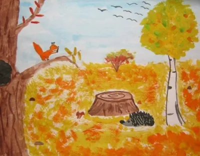 Детские рисунки на тему осень - 59 фото