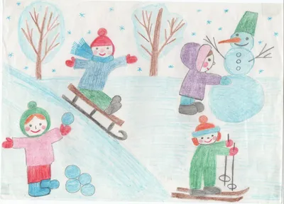 Зимние детские забавы , ретро рисунок» — создано в Шедевруме