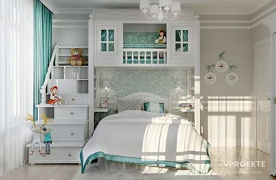 Современный интерьер детской комнаты с белой кроватью Brooklyn и столом  CHELSEA от SKDESIGN