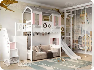 Бело-розовая мебель детской спальни двух девочек | Детская мебель | Дизайн  | Mamka™ | Дзен