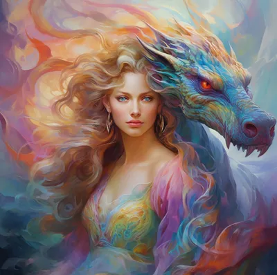 Онлайн пазл «Девушка и дракон »