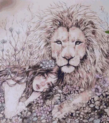 Красивая девушка и лев из фрактала…» — создано в Шедевруме
