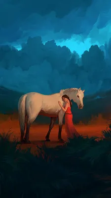 Иллюстрация Девушка и лошадь в стиле 2d | Illustrators.ru