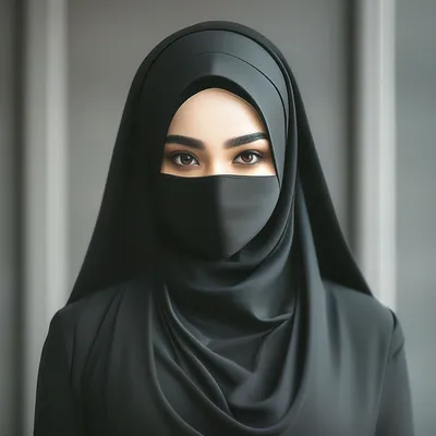 Девушка в чёрном хиджабе и никабе» — создано в Шедевруме