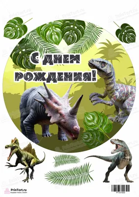 Круглая картинка для торта Динозавры dinozavr014 печать на сахарной бумаге  | Edible-printing.ru