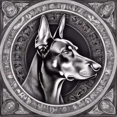 Доберман-пинчер собака черно-белый векторный логотип линии искусства  нарисованные вручную векторные иллюстрации домашних животных | Премиум  векторы