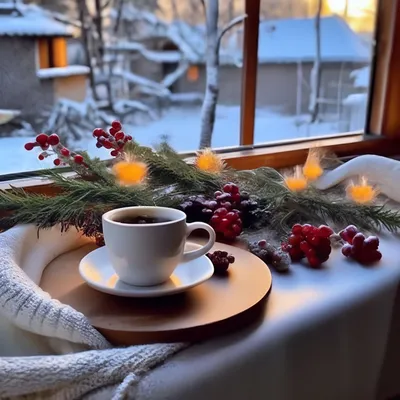 Открытки с добрым утром зимние кофе - 66 фото