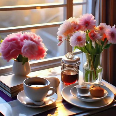 Открытки с пожеланиями доброго утра с утренним кофе и чаем