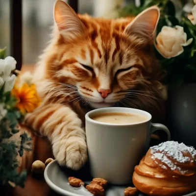 Доброе утро, пушистый рыжий кот на…» — создано в Шедевруме