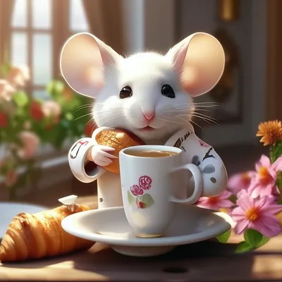 Милый маленький белый мышонок в …» — создано в Шедевруме