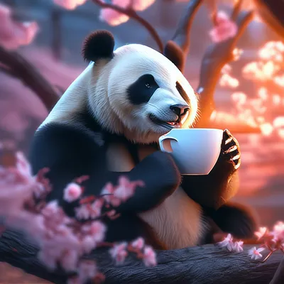 Доброе утро панда сидит на ветке …» — создано в Шедевруме