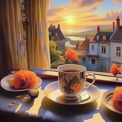 Красивая открытка с добрым утром. Цветочное поле на восходе солнца. Доброе  утро!