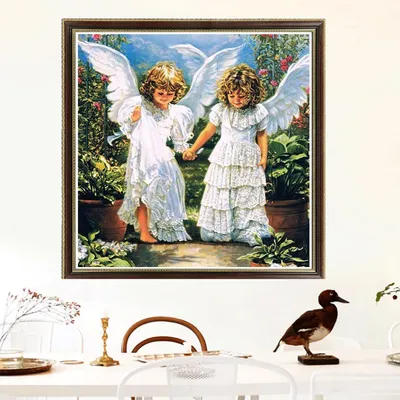 Купить Вышивка крестом DIY Алмазная вышивка Две девушки-ангелы Полный  круглый алмазная живопись Мозаика Домашний декор | Joom