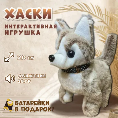 Интерактивная игрушка собака Хаски для детей, двигающийся волк на  батарейках плюшевый, бежевый - купить с доставкой по выгодным ценам в  интернет-магазине OZON (1260557525)