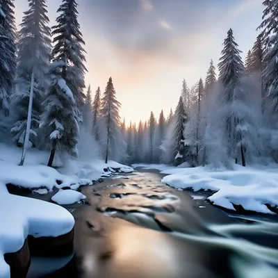 Движущаяся картинка зимний лес река …» — создано в Шедевруме