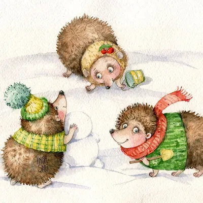 Вы думаете ежики зимой спят? Спят конечно, но в снах своих они очень любят  снежную зиму. #ежик #зима #снеговик #открытка #ing… | Art dolls, Christmas  art, Hedgehog