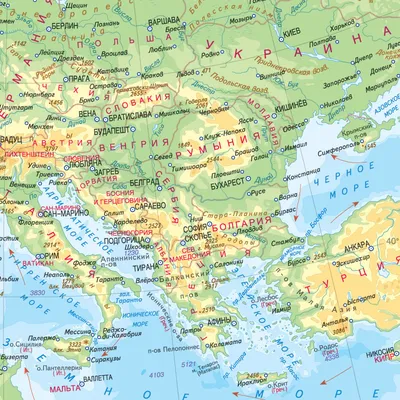 Зарубежная Европа. Физическая карта - Части света - Каталог | Каталог  векторных карт