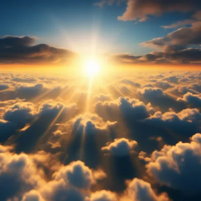 Яркое солнце с лучами на синем небе с белыми облаками Stock Photo | Adobe  Stock