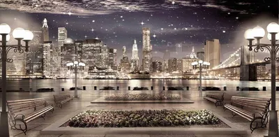 Фотообои Панорама ночного города на стену. Купить фотообои Панорама ночного  города в интернет-магазине WallArt
