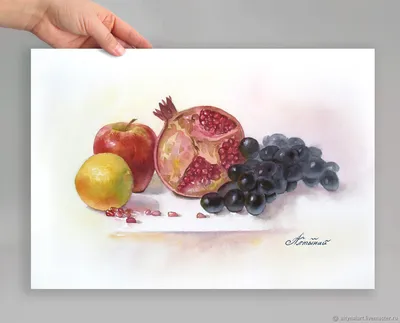 Картина: Натюрморт фрукты акварелью, гранат, виноград, яблоко, лимон в  интернет-магазине Ярмарка Мастеров по цене 2500 ₽ – SLZWIBY | Картины,  Барнаул - доставка по России