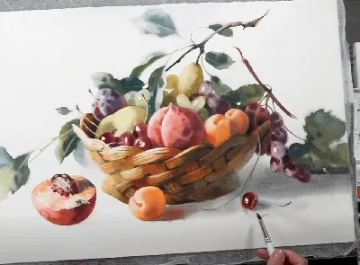 Тропические фрукты, ягоды на белом фоне акварелью.. Гранат, цитрус,  апельсин, лимон, лайм, вишня Stock-Illustration | Adobe Stock