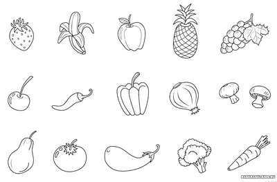 Овощи и фрукты полезные раскраска - 74 фото