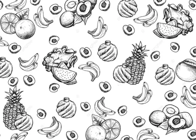 Свежие фрукты здоровые черно-белые руки нарисованы Векторное изображение  ©jemastock 266834282