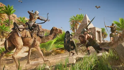 Фотография Assassin's Creed Origins Лучники Верблюды воин 3д Игры