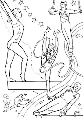 Силуэты гимнастических девочек. Художественная гимнастика с ленточкой,  набор векторных иллюстраций Векторное изображение ©Kluva 448901202