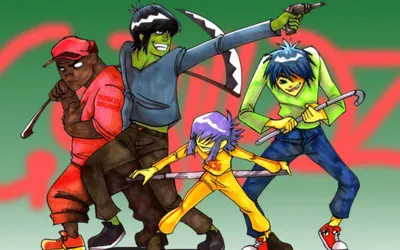 Скачать обои Gorillaz, English virtual band, art, collective, all members  of the group, characters для монитора с разрешением 2560x1600. Картинки на рабочий  стол