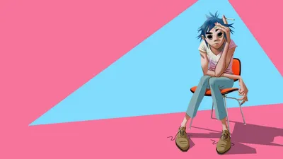 Фото Gorillaz с гитарой Музыка белым фоном