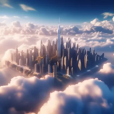 Город мечты на облаках, красиво, …» — создано в Шедевруме