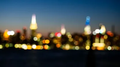 Картинки Нью-Йорк штаты Мегаполис в ночи Сверху Дома город