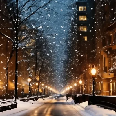 Ночной город, зима, много снега, …» — создано в Шедевруме