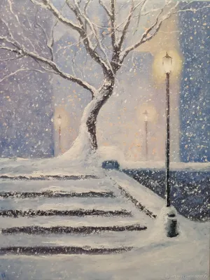 Фото зимние снега Скамья Уличные фонари Города