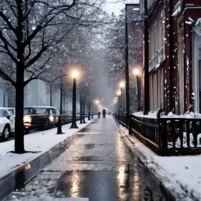 Первый снег в городе. Реальное фото…» — создано в Шедевруме