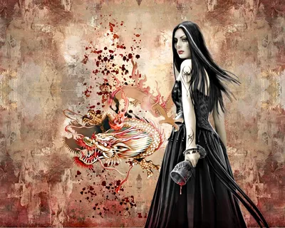 Картинка Готика Фэнтези готическая девушка с бокалом крови
