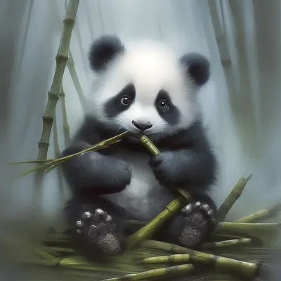Грустный малыш, панды с бамбуком во…» — создано в Шедевруме