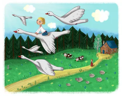 Раскраска к сказке гуси-лебеди. Распечатать картинки для детей. |  Раскраски, Сказки, Рисунок