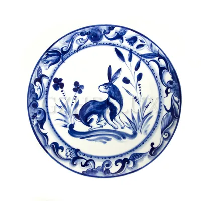 Тарелка декоративная «Заяц» | Фарфор Гжель Люкс