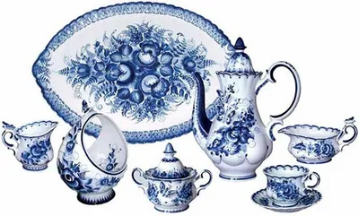 Синеокая Гжель Чайная пара посуда Гжель чашка и блюдце