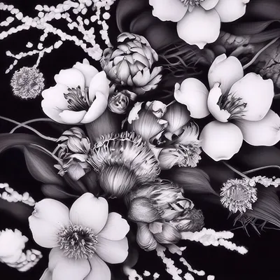 Черно белые японские цветы с …» — создано в Шедевруме
