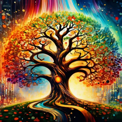 Причудливое древо жизни, яркие цвета…» — создано в Шедевруме