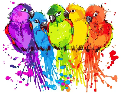 яркие попугаи сидят на ветке дерева. создан Иллюстрация штока - иллюстрации  насчитывающей тропическо, краска: 265367834