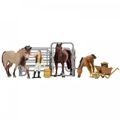 Паремо Набор фигурок животных серии \"Мир лошадей\": Конюшня игрушка, лошади,  фермер, инвентарь - 16 предметов купить в Ставрополе