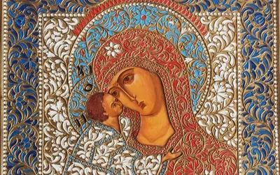 Купить Икона Владимирской Божьей Матери № 2-12-7 из мрамора в Минске - Гливи