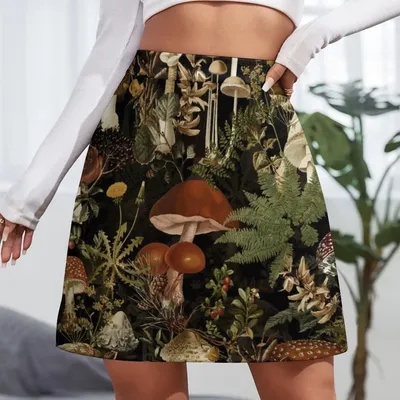 Женская винтажная мини-юбка с рисунком грибов | AliExpress