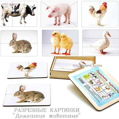 РАЗРЕЗНЫЕ КАРТИНКИ \"Домашние животные\" – купить за 560 руб | Монтессори  Кроха
